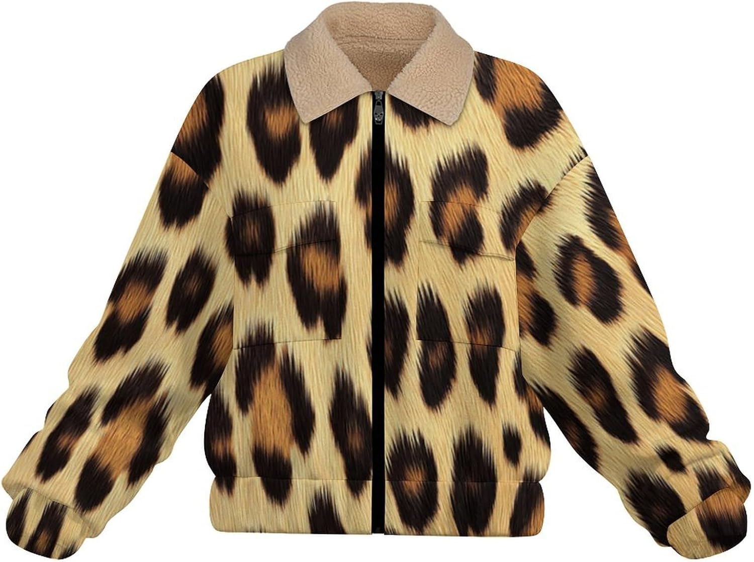 Women's Full Zip Soft Polar Fleece Jacket, Leopard Print Printed Outdoor Coat, Long Sleeve Comfortable Outerwear