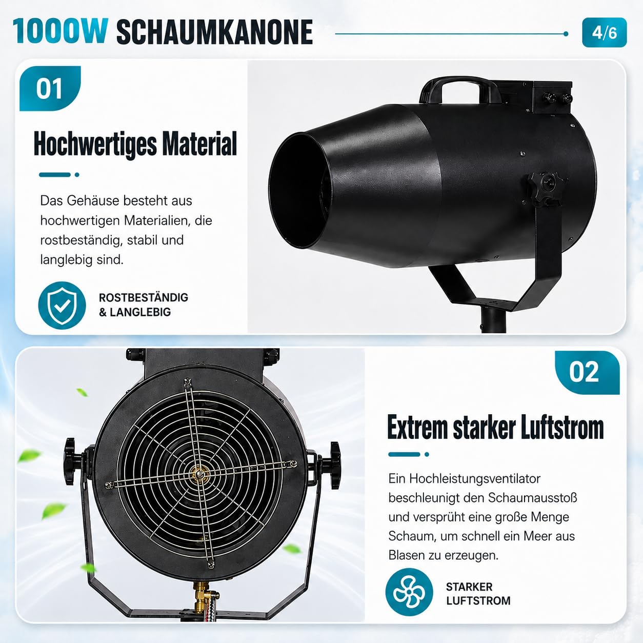 Schaummaschine 1000 W für Partys, Tragbare Schaumkanone mit Stativ, Leistungsstarker Schaumerzeuger mit Wasserpumpe und Schlauch, für Garten, Pool, Outdoor-Events, Sommerfeste