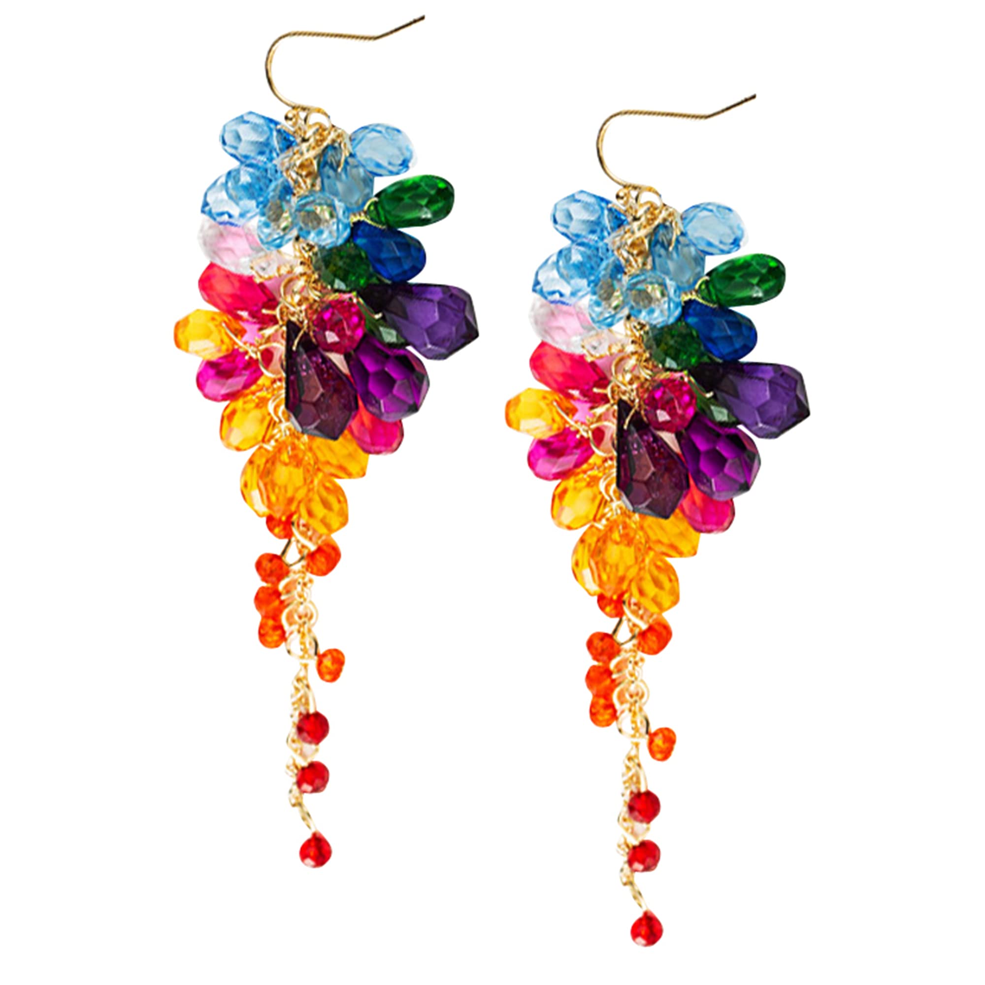 NONQLHandmade Bohemian Sparkly Crystal Tassel Flower Dangle Drop Earrings Dainty Color Long Glitter Bling Bling Rhinestone Baroque Floral Chandelier Hook Earrings for Women Girls Statement Jewelry Gifts