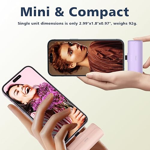 Miniatura 11 de Paquete de 2 cargadores de teléfono portátiles para iPhone de 5000 mAh con cable integrado, mini banco de energía con certificación MFi, batería