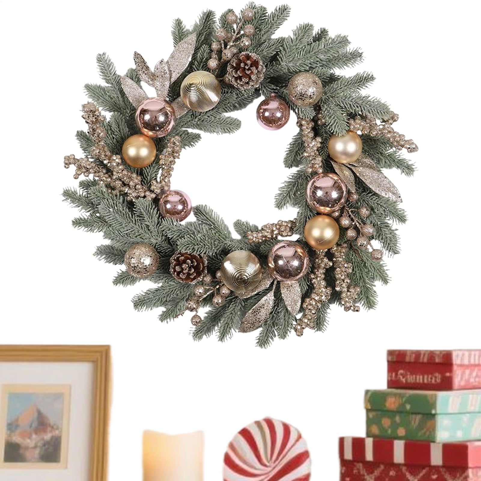 Künstlicher Weihnachtskranz - 20 Zoll Aus Tannenzweigen Mit Kiefernzapfen Ornament | Stilvolle Deko Für Feiertage Wohnzimmer Kamin Fenster Tür Winterhochzeit Party Innen Außenbereich