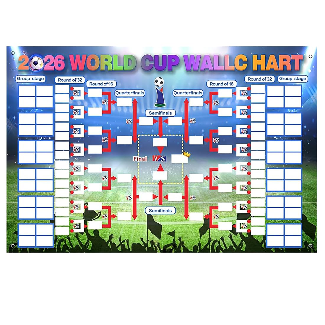 Reccisokz 1 Piece World Cup Football 2026 Schedule Poster 84x60cm, Laminated Wall Chart with Full Fixtures from Group Stage to Knockout