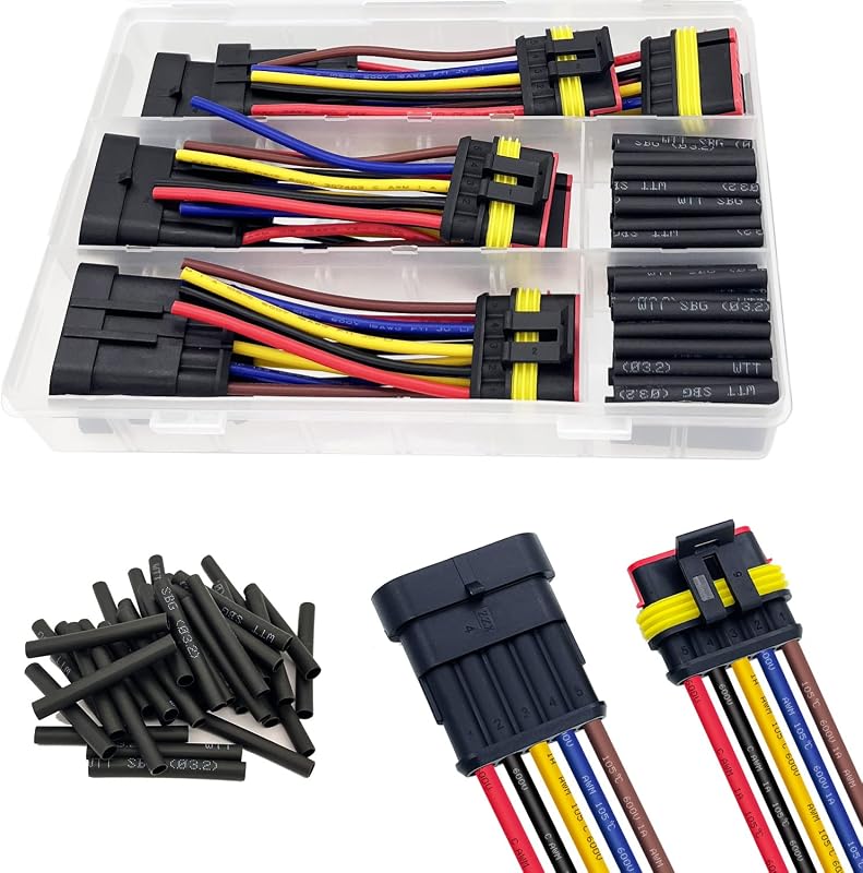 Conector elétrico automotivo impermeável Twippo de 5 pinos com fio 16 AWG – Kit com 6 conjuntos