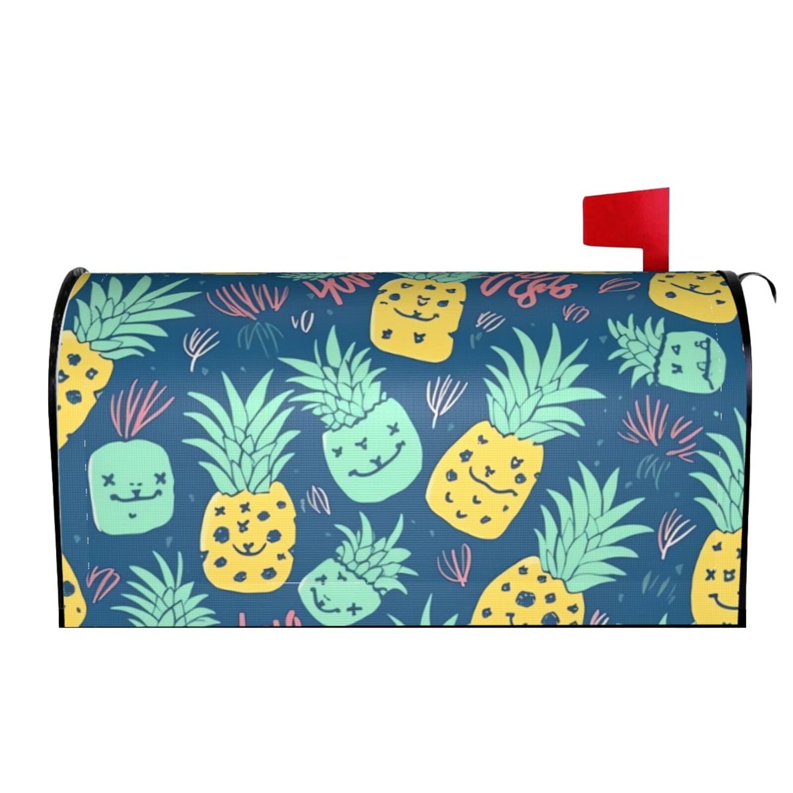 Spring Summer Mailbox Covers Magnetic Letter Post Box Cover Cute Pineapple Pattern Mailbox Wrap Decoration Mailbox Post Cover for Garden Yard Outside Welcome Decor 25.5x21 in