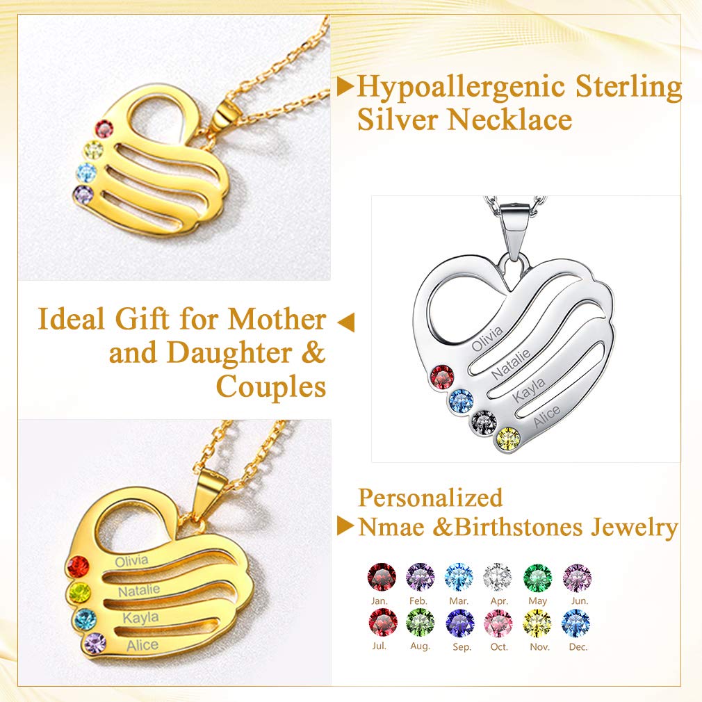 Custom4U Collana Donna Collana Personalizzata Cuore DIY 2/3/4/5 Nome con 12 Mesi Pietra Portafortuna Collana Argetno S925 AAA Zircone Collana Mamma Famiglia BFF Antiallergia Alta Qualità
