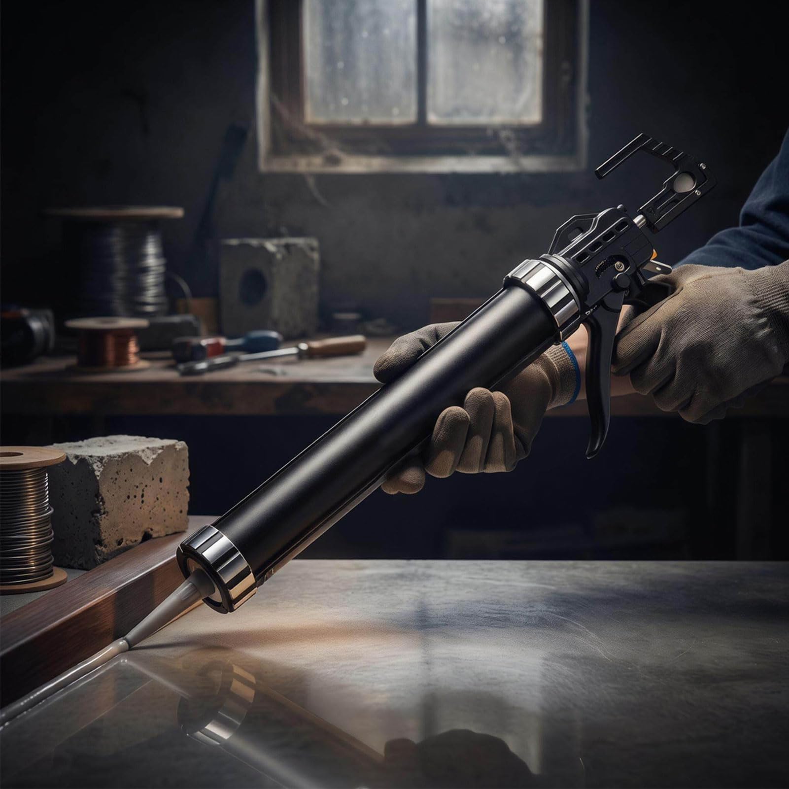 Aplicador de Sellador para Salchicha de Doble Uso, Pistola Aplicadora de Sellador de Alta Fuerza de Empuje, Relación de Empuje 18:1, for Aplicaciones de Sellado | Pistola de calafateo de acero inoxidable, 19 rodamientos y luz LED