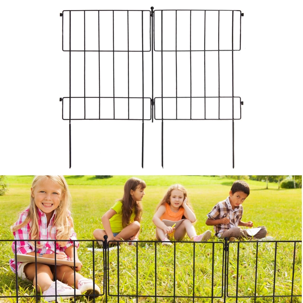 ecofynd 5 Pack Decorative Garden Fence 1.4ft(H) X 6ft(L), Rustproof Metal Wire Fencing Flower Bed Animal Barrier, Landscape Patio Yard Folding Ornamental Panel Border Edge Section for Dog Outdoor, GF3