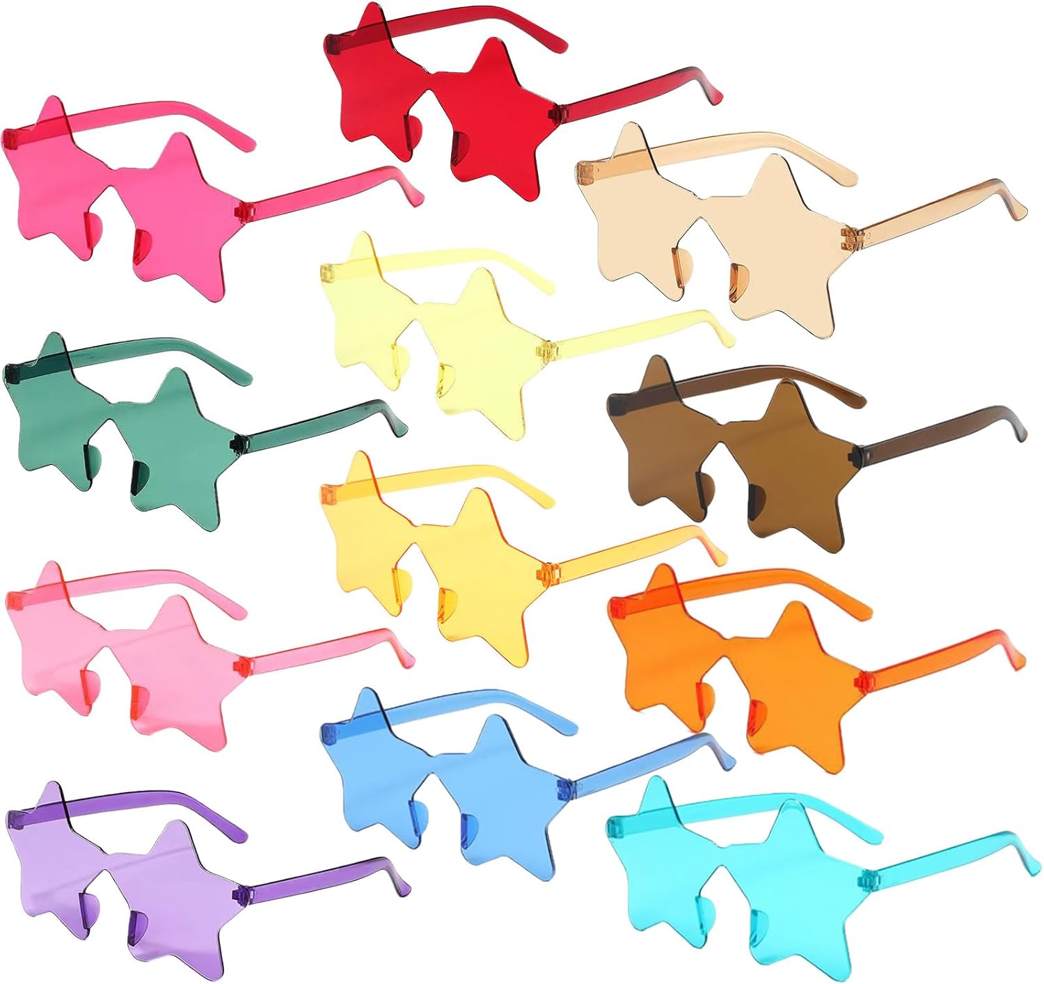 BIRDDIE 12/24/36 Pack Love Heart/Star Shaped Sunglasses,Candy Color Rimless Sunglasses,Bulk Transparent Pentagram Glasses