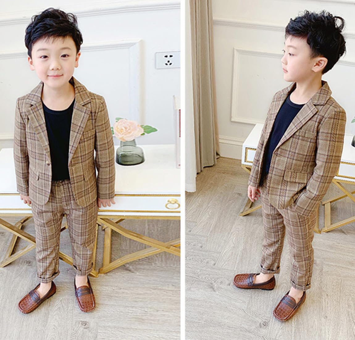 Kromoc Jungen Geprüft Anzug Kerbe Revers EIN Knopf Jacke & Hose für Graduation Party