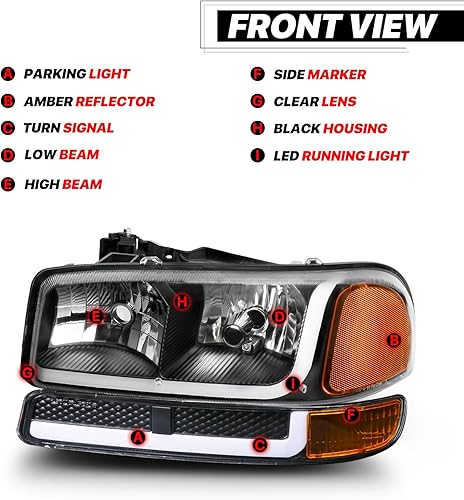 Miniatura 3 de M-AUTO Conjunto de faros delanteros negros estilo OE compatible con GMC Sierra 1500 (99-07), 2500 (99-04), 1500 HD2500 HD3500 HD (01-07), C3 (2001),