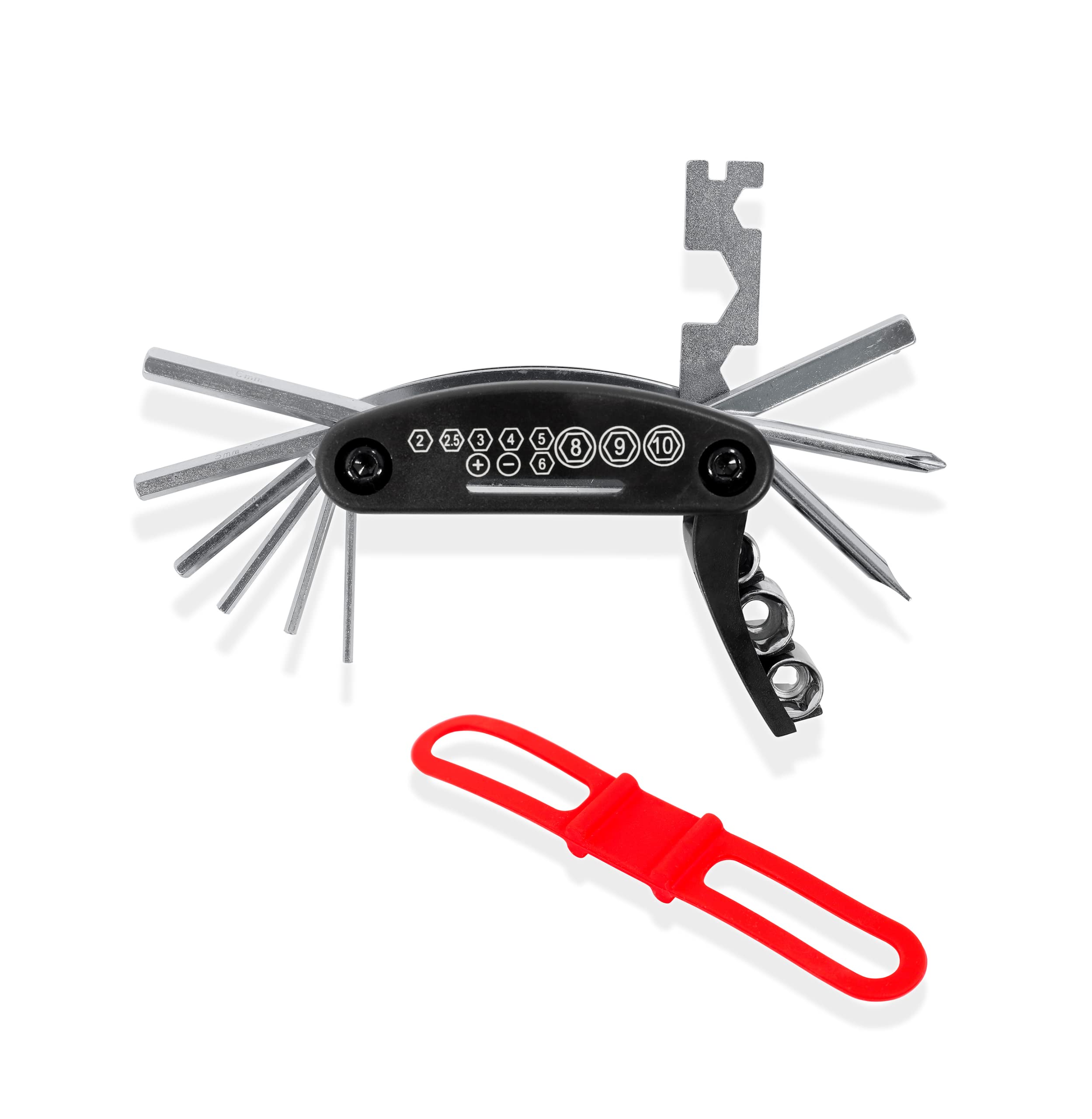 Orangepatrick Black Multi Function Bike Tool For Fixing Mountain And Road Bicycles And Doing Maintenance And Repairs. Complete With Silicone Cycling Strap.