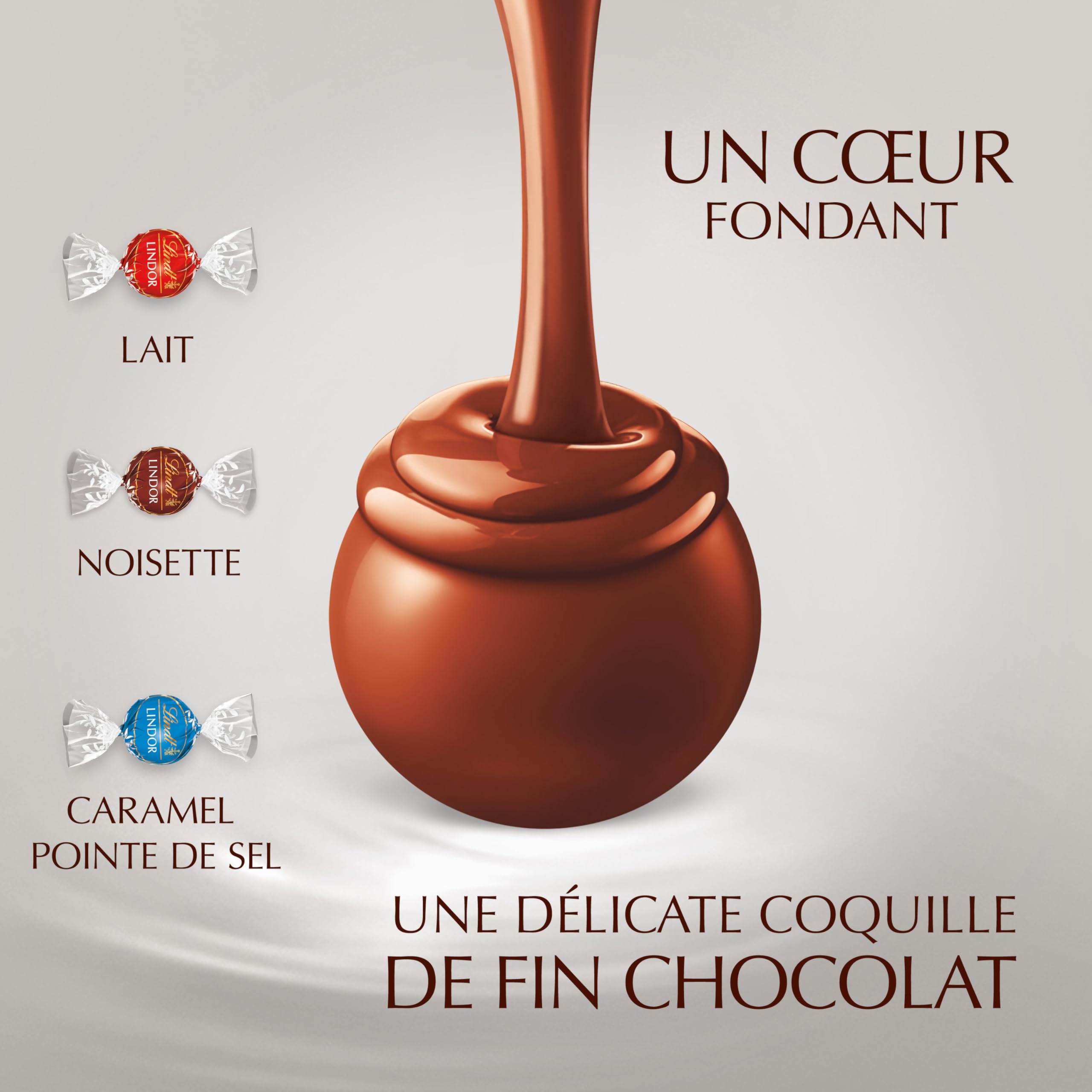 Lindt - Boîte Cadeau LINDOR - Assortiment de Chocolats au Lait, Noisettes, Caramel Pointe de Sel - Cœur fondant - Idéal pour Noël, 287g