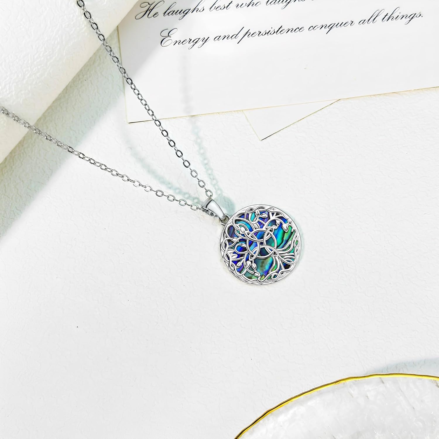 Sobriety Crystal/Abalone Shell/Star of David/Cross Tree of Life/Lotus/Compass Celtic Necklace Jewelry Gifts for Women - Image 4