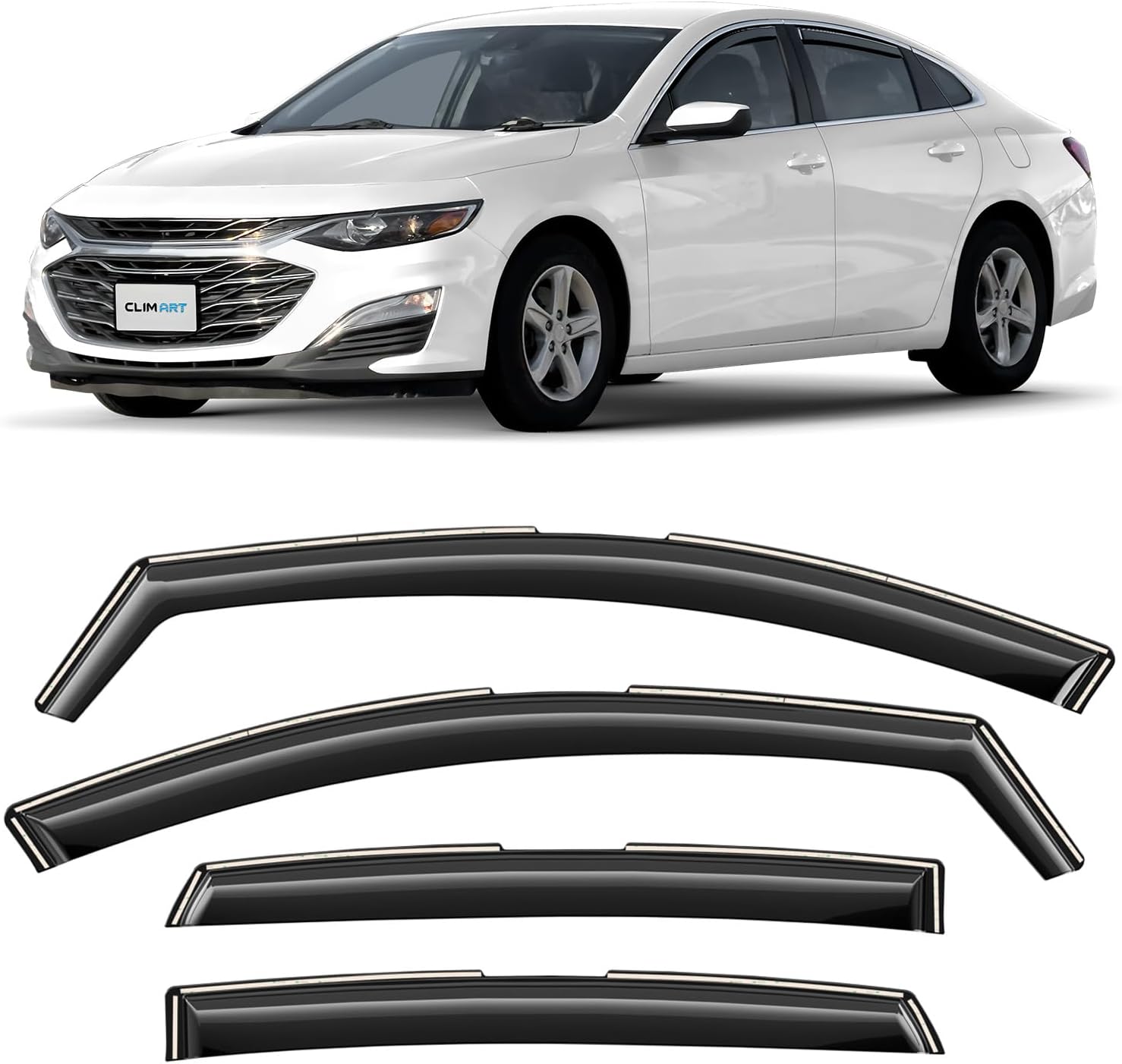 CLIM ART in-Channel Incredibly Durable Rain Guards for Chevrolet (Chevy) Malibu 2016-2025, Original Window Deflectors, Vent Window Visors, Vent Deflector, 4 pcs. - 616368