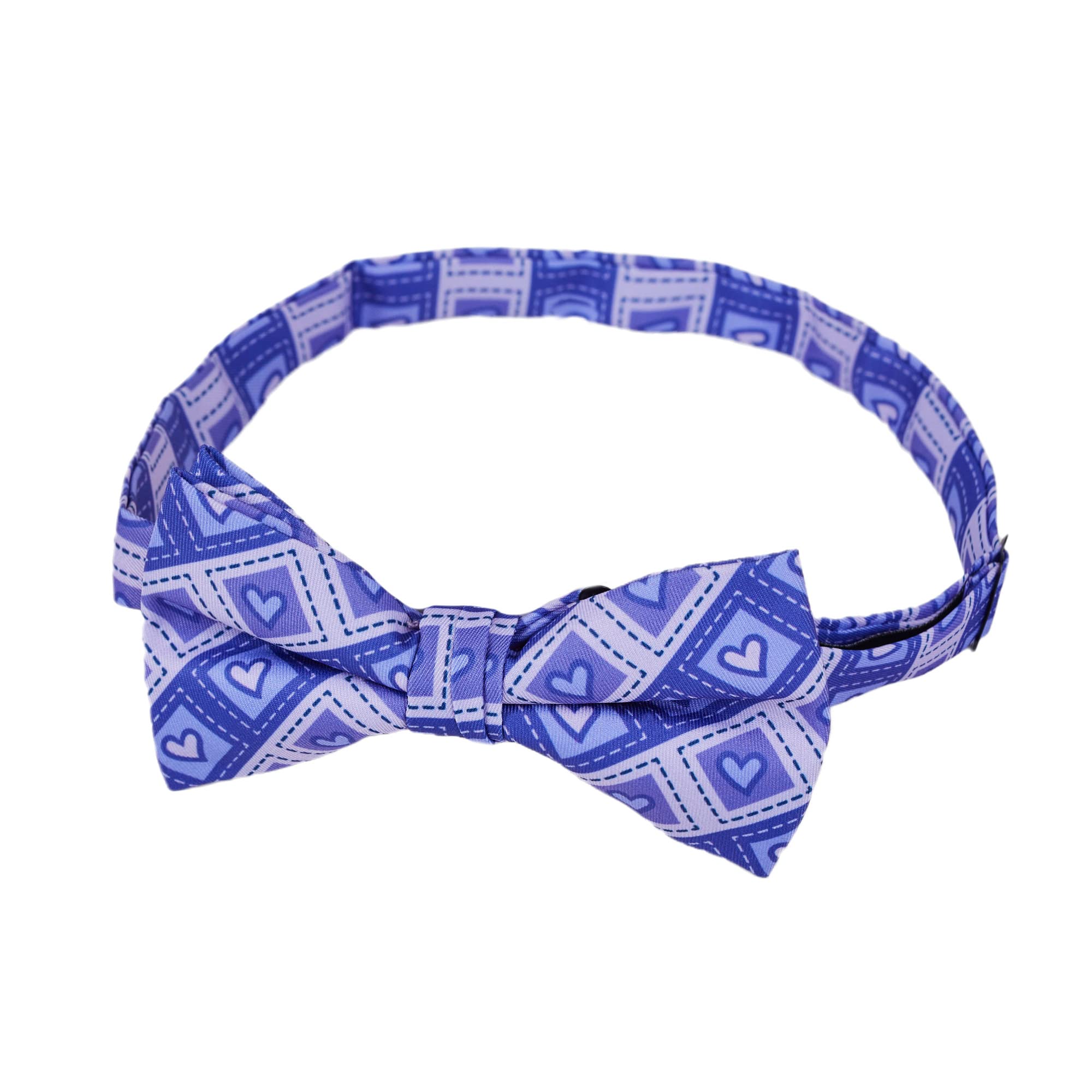 Jacob Alexander Men's Happy Valentine's Day Diagonal Striped Hearts in Squares Pattern Pre-Tied Banded Bow Tie - Purple