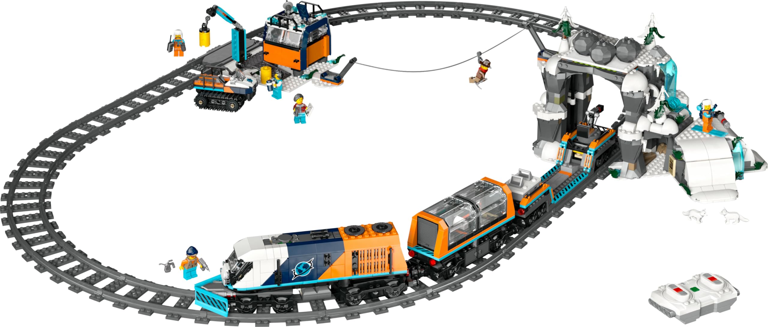 LEGO City Trains Arktis-Polarexpress - Spielzeug mit ferngesteuertem Zug - Schneepflug, 22 Gleissegmente, 6 Minifiguren & Felssturz-Funktion – Geschenk für Jungen & Mädchen ab 7 Jahren - 60470