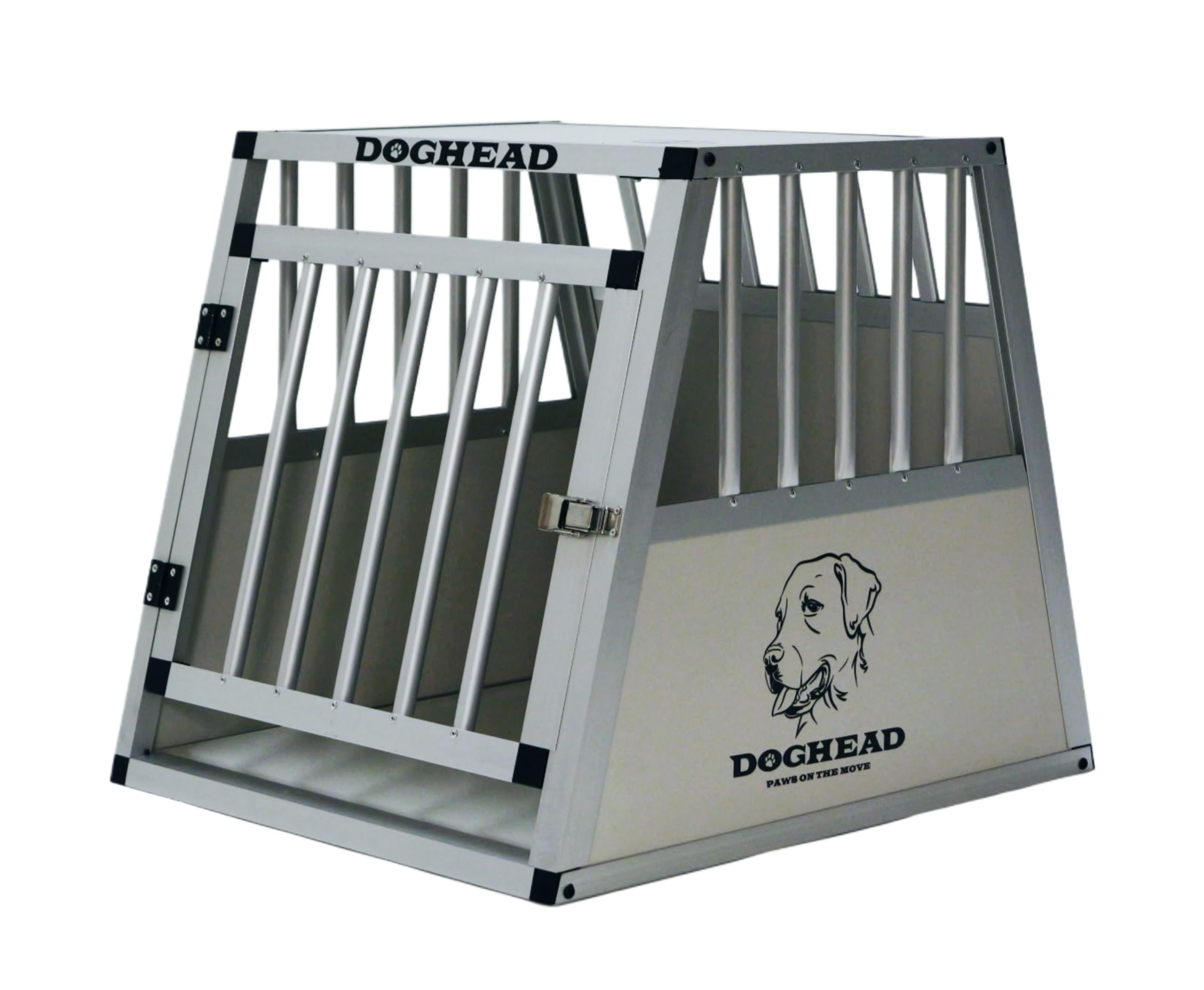 DOGHEAD Hundetransportbox Comfort, Single 50x60x50 cm, Grau/Silber, Aluminium, Beidseitig Abgeschrägt 75°