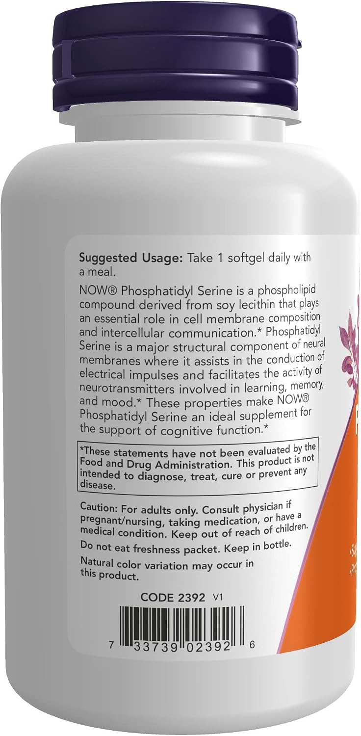 NOW Supplements, Phosphatidyl Serine 300 mg, Extra Strength, with Phospholipid compound derived from Soy Lecithin, 50 Softgels
