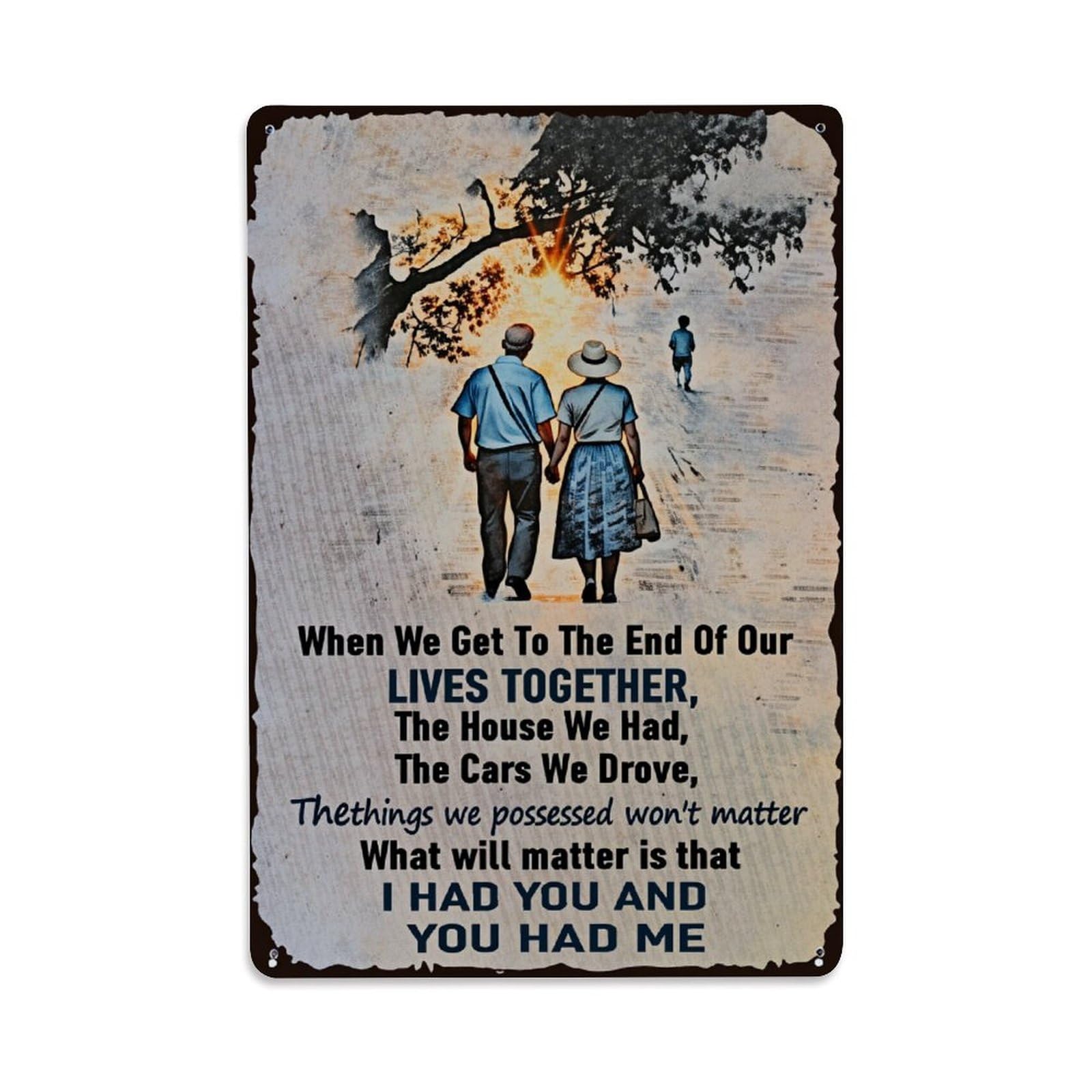 Jdfenggu Vintage Couple Walking Path Sunset Tree Retro Metal Tin Sign, Decor Art Poster For Bar, Home, Man Cave, Kitchen, Laundry Room Gift 8X12inch