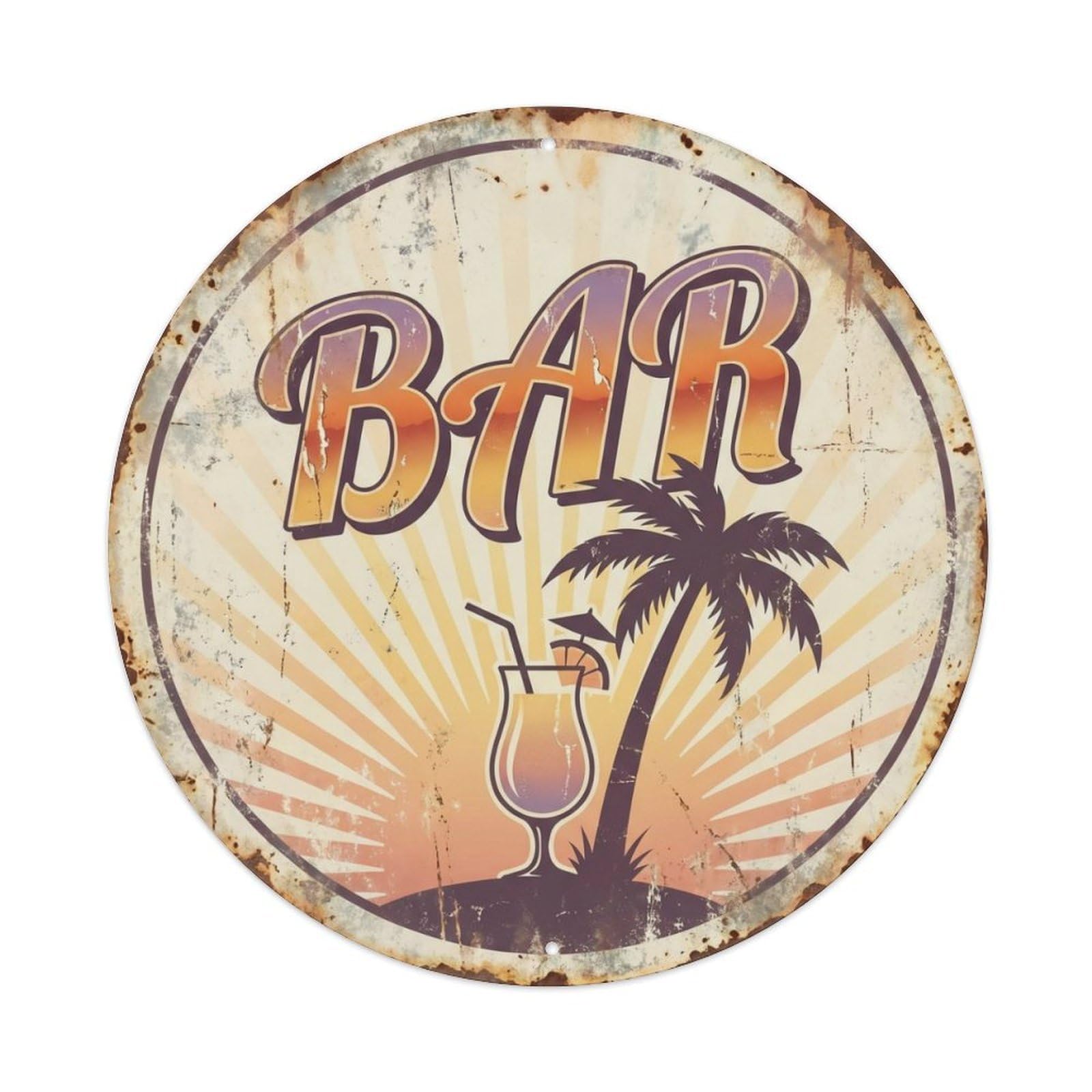 BAR Sunset Tavern Plate Metal Tin Sign Plaque Wall Decor for Cafe, Club Bar, Office, Home Garden Round Metal Poster 8x8Inch