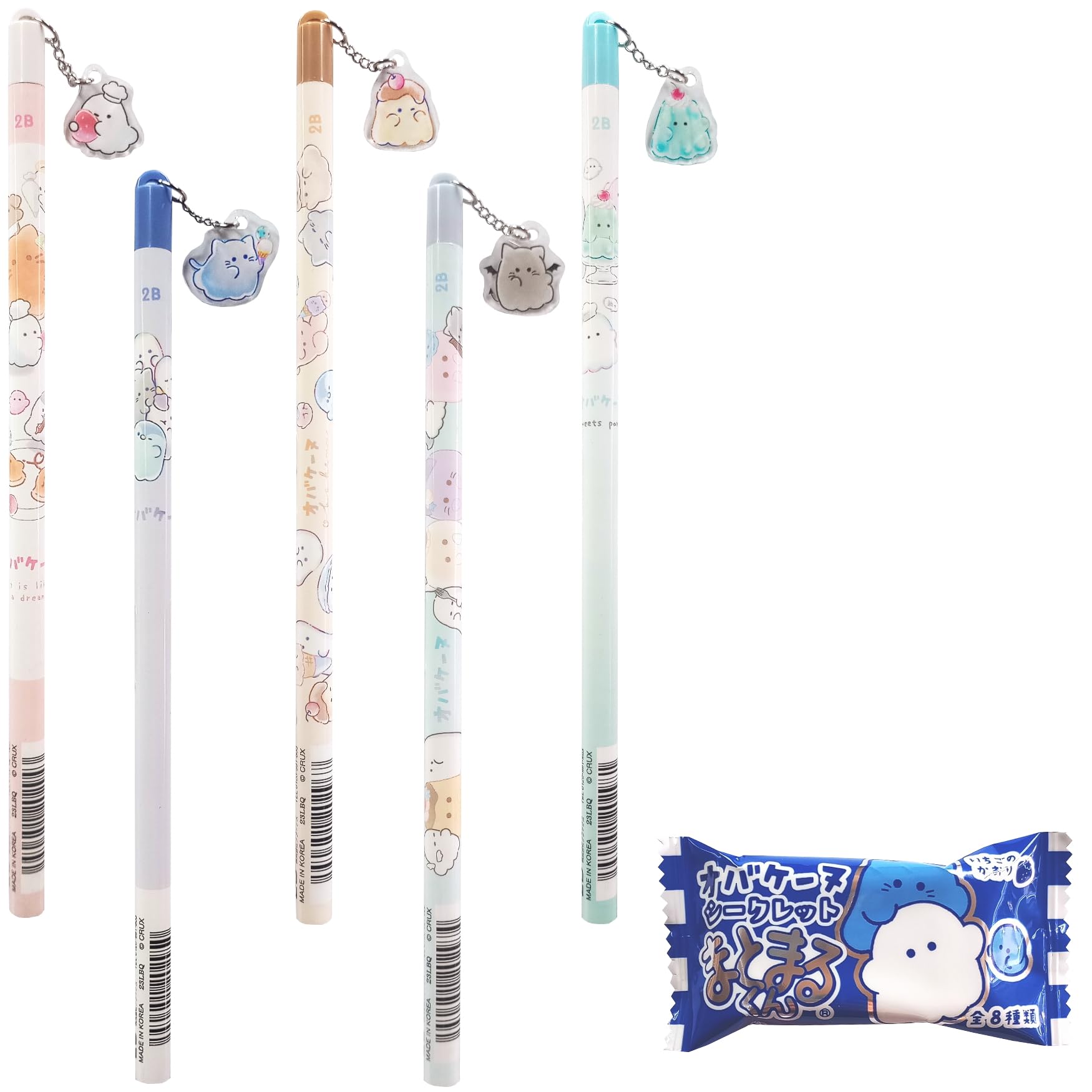 Amazon | オバケーヌ アクリルチャームつき2B 丸軸 鉛筆 5本