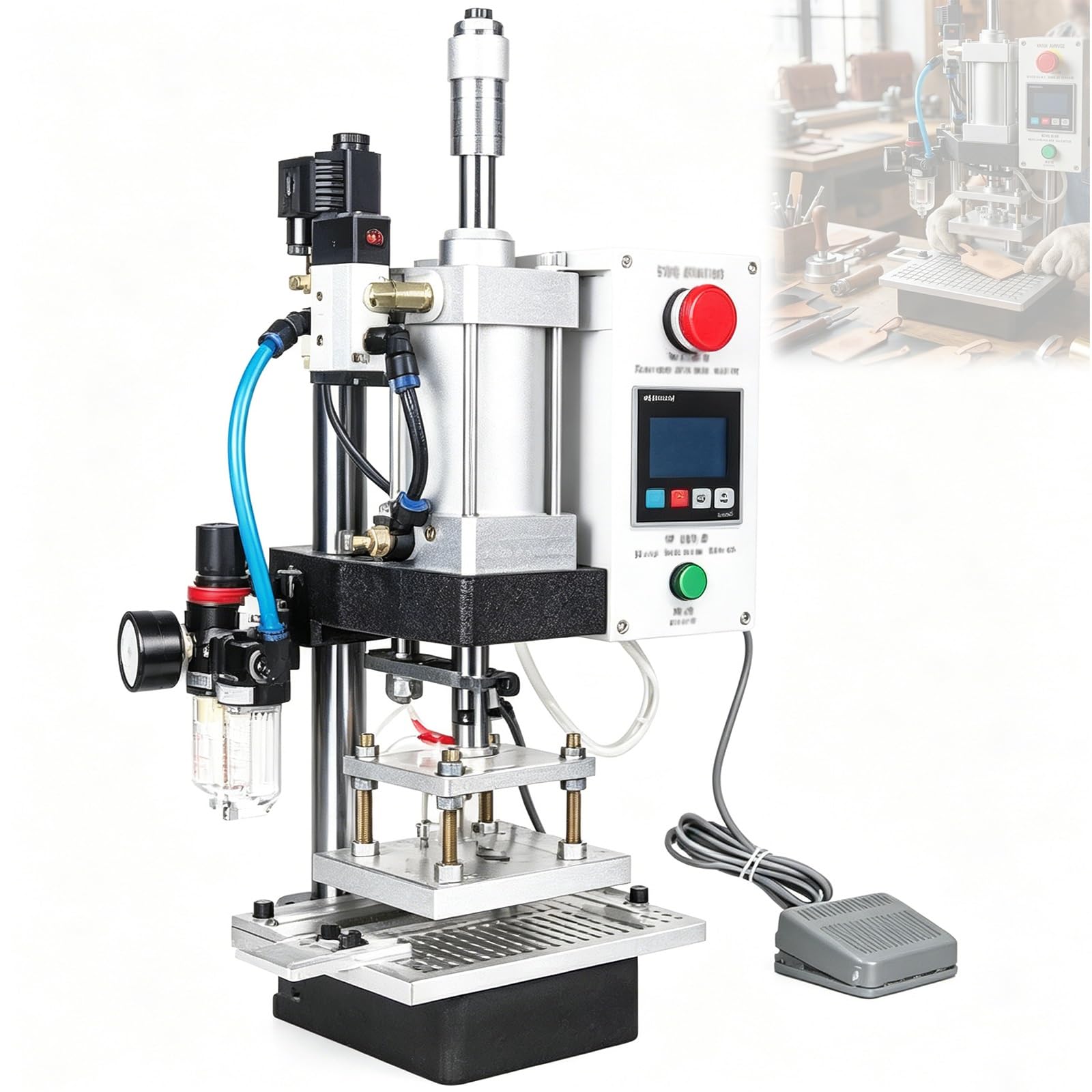 Machine d'estampage à chaud pneumatique 500W pour ateliers de maroquinerie