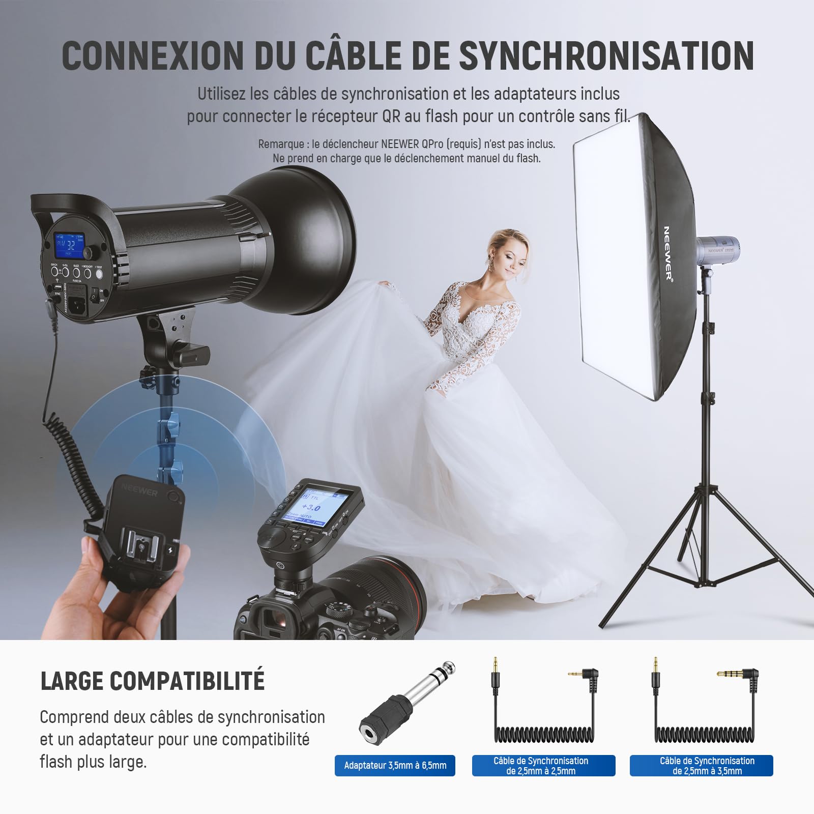 NEEWER Récepteur Flash sans Fil QR 2,4G pour Déclencheurs NEEWER QPRO-C/QPRO-N/QPRO-S, Contact Unique avec Port de Sync 2,5mm, Filetage 1/4", Compatible avec Godox Yongnuo NEEWER Vision4 S101 NW700