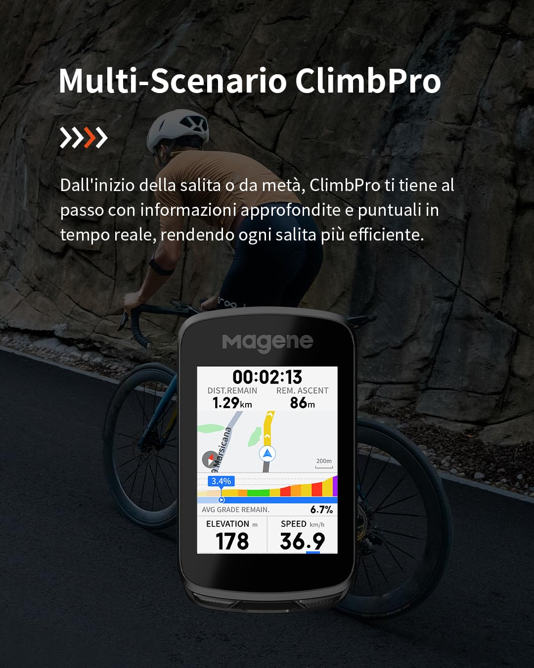 Magene C606 Pro GPS Ciclocomputer, Navigazione con Mappe, ClimbPro Multi-Scenario, Schermo Tattile a Colori da 2,8 Pollici, Allenamento Indoor, Dinamiche di Ciclismo
