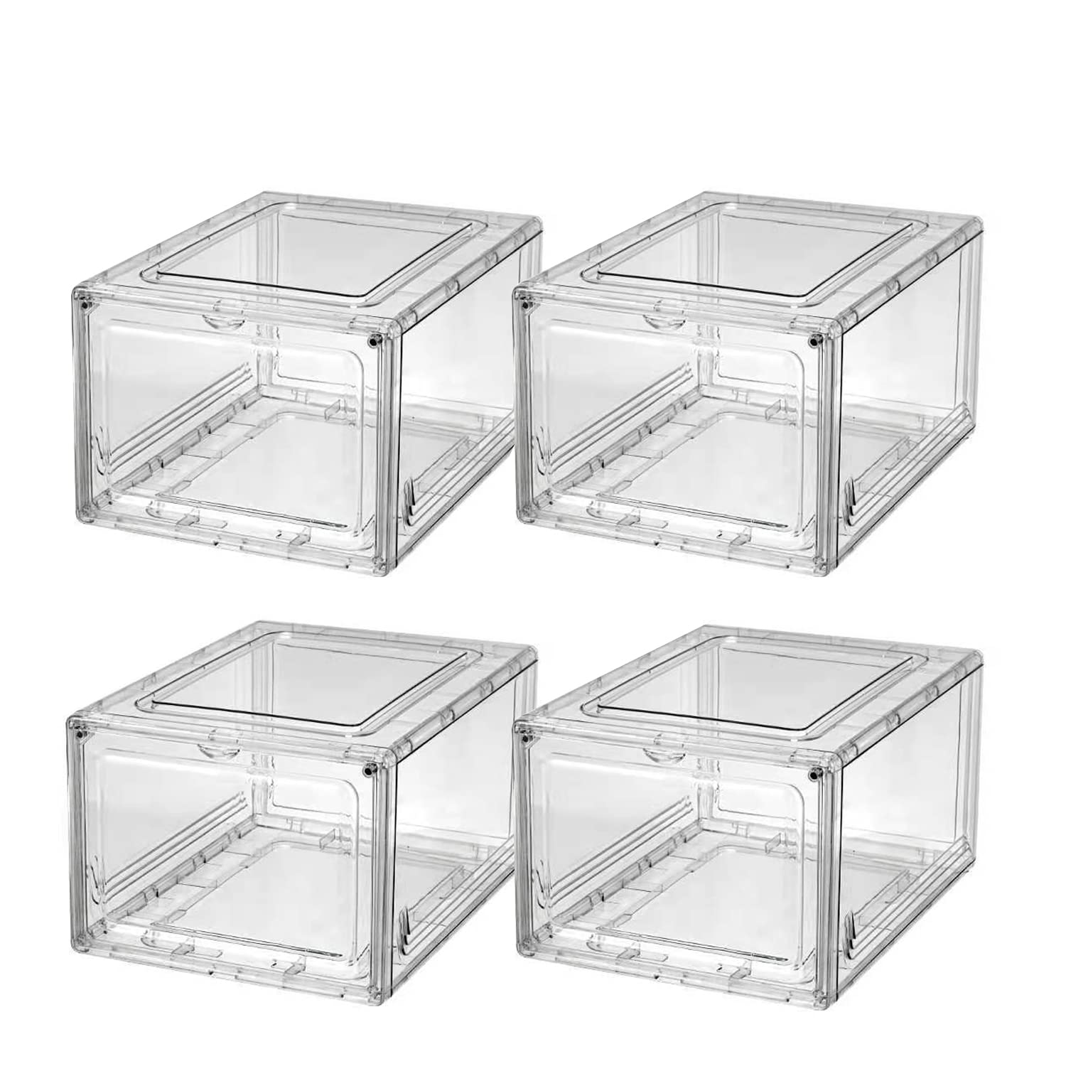 Schuhkarton, 3/4er-Set, stapelbarer Kunststoff-Schuhkarton mit transparenter Tür, als Schuh-Aufbewahrungsbox und durchsichtiger Schuhbox, für Sneaker, einfache Montage (transparent, 4er-Pack)
