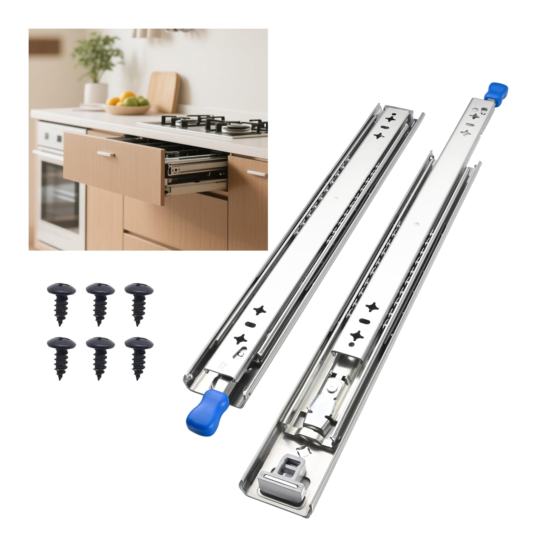 Guías Correderas para cajones con bloqueo integrada 800mm, Correderas Rodamiento de Bolas 99 KG Capacidad Rieles Guías Laterales para muebles,armarios,vehículos,Baño, 1 par