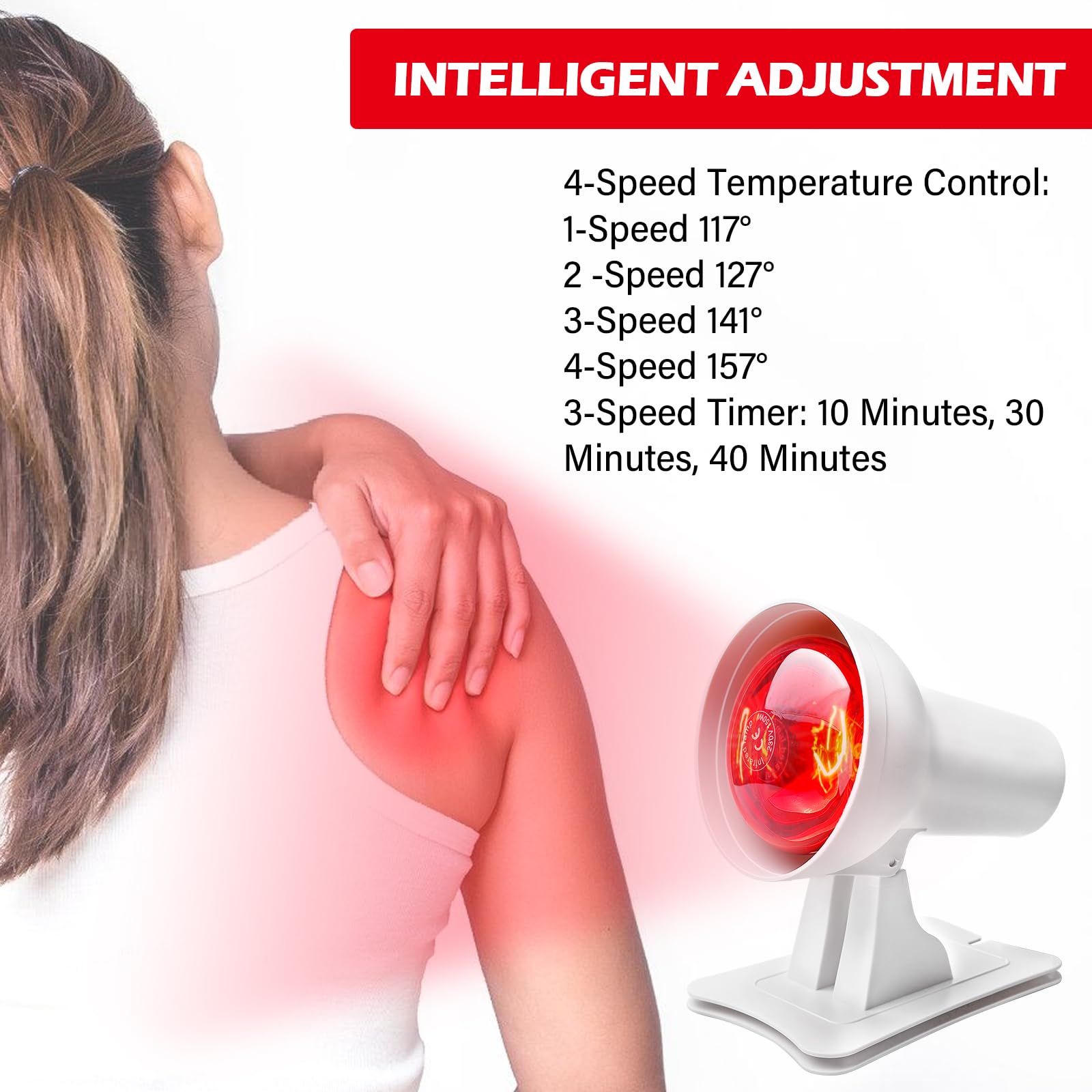 SUNOYA Lampe À Lumière Rouge 150 W, Lampe Infrarouge, Lampe Chauffante Rouge, Pour Soulager La Fatigue Musculaire et Offrir Une Chaleur Relaxante - Angle Réglable Pour Un Confort Optimal