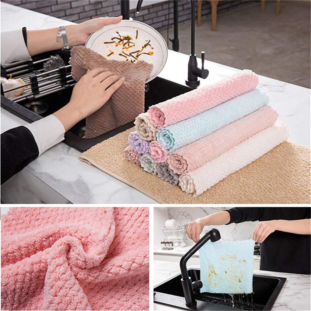 Soft Microfiber Kitchen Towels Super Absorbent Dish Cloth Anti-Grease Wipping Rags Non Stick Oil Household Cleaning Towel (Color : B, Size : 8Pcs)