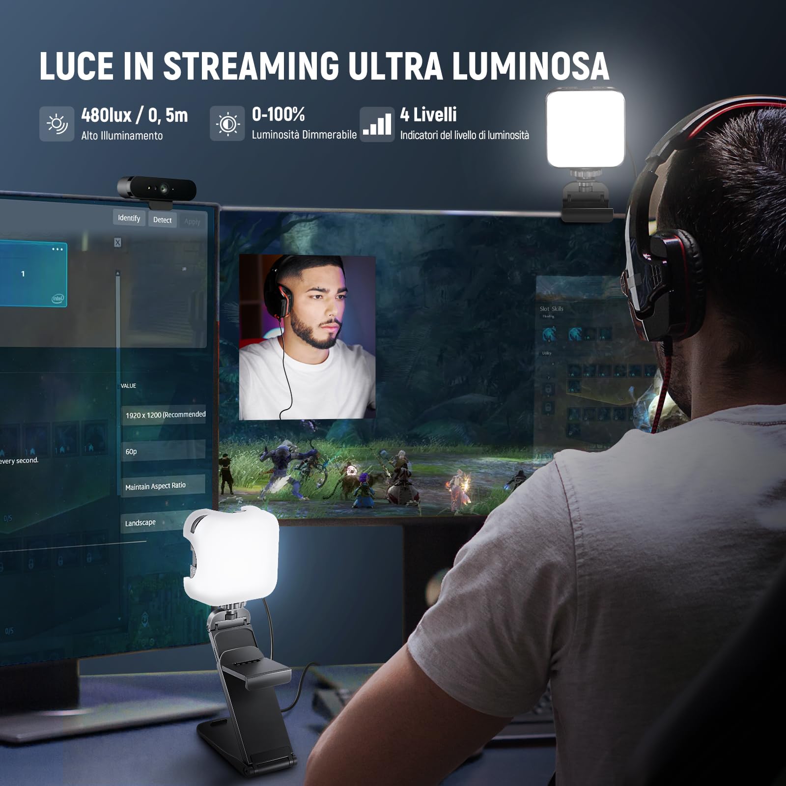 NEEWER Luce LED Streaming Professionale a USB con Controllo APP Laptop Mac/PC, 2 in 1 Stand per Monitor, 2900K-7000K Toni Ampi Selfie Luce Video per Webcam Computer Zoom Videoconferenze, PL81 PRO
