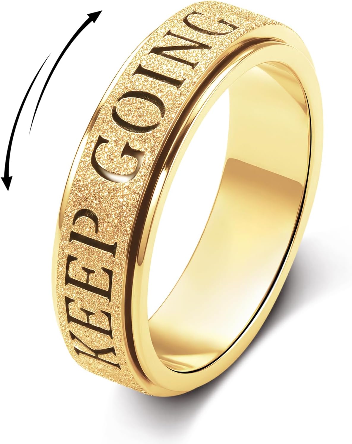 Fidget Toys Adults Anxiety Ring for Women: Fidget Spinner Cute Keep Going Symbol Thumb Ring Stainless Steel Gold Silver Black Size 5 6 7 8 9 10