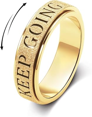 OreilleStar Fidget Anxiety Ring for Women Spinner Toys Adults Keep Going Symbol Band Cute Thumb Ring Stainless Steel Gold Silver Black Size 6 7 8 9 10