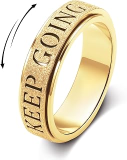 OreilleStar Fidget Anxiety Ring for Women: Spinner Toys Adults Keep Going Symbol Band Cute Thumb Ring Stainless Steel Gold Silver Black Size 6 7 8 9 10