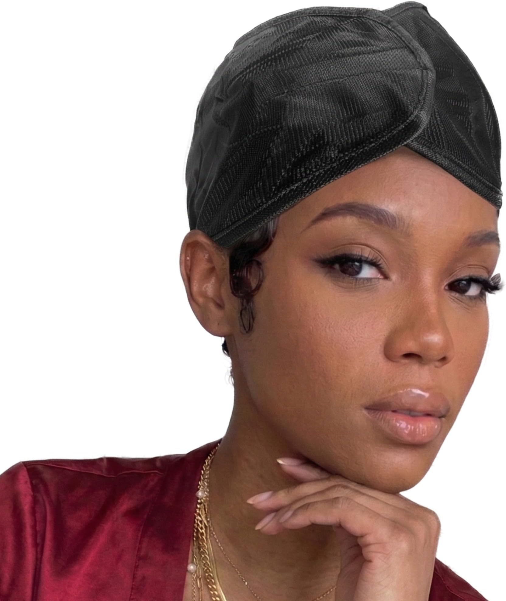 24-Inch Pixie Hair Mesh Wrap for Women - Adjustable Silky Satin Head Wrap for Sleeping, Styling, and Hair Care - Pixie Cuts, and Tapered Styles - Friction-Reducing Night Cap, Black