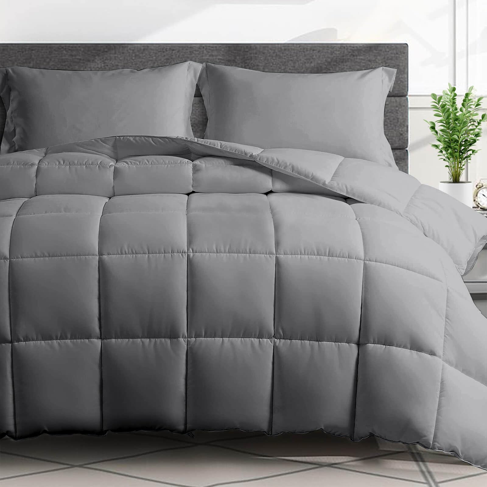 All Season Queen Size Bed Comforter - Moment Lightweight Down Alternative Quilted Duvet Insert with 8 Corner Tabs - Winter Warm - Machine Washable (88 * 88, Grey)