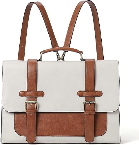 CLUCI Maletín para mujer de 15.6 pulgadas de cuero vegano mochila para computadora portátil, bolsa de mensajero grande para computadora portátil