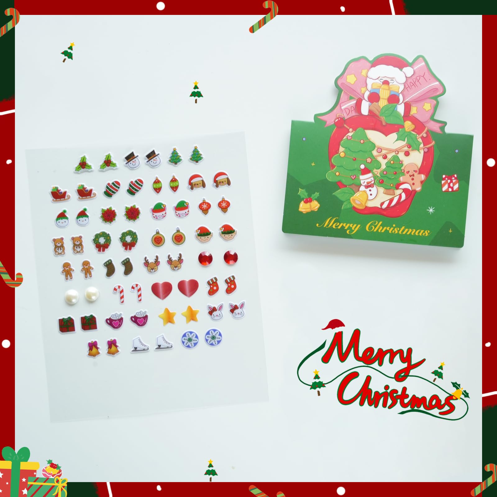 koutey Christmas Stick On Earrings for Little Girls 4-6 - Girls and Toddlers Cute Colorful Christmas Sticker Earrings Self-Adhesive Craft Gem Jewelry Stickers, Christmas New Year Gift