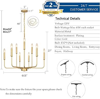 Gold Chandeliers for Dining Room Light Fixture,D28 Inch