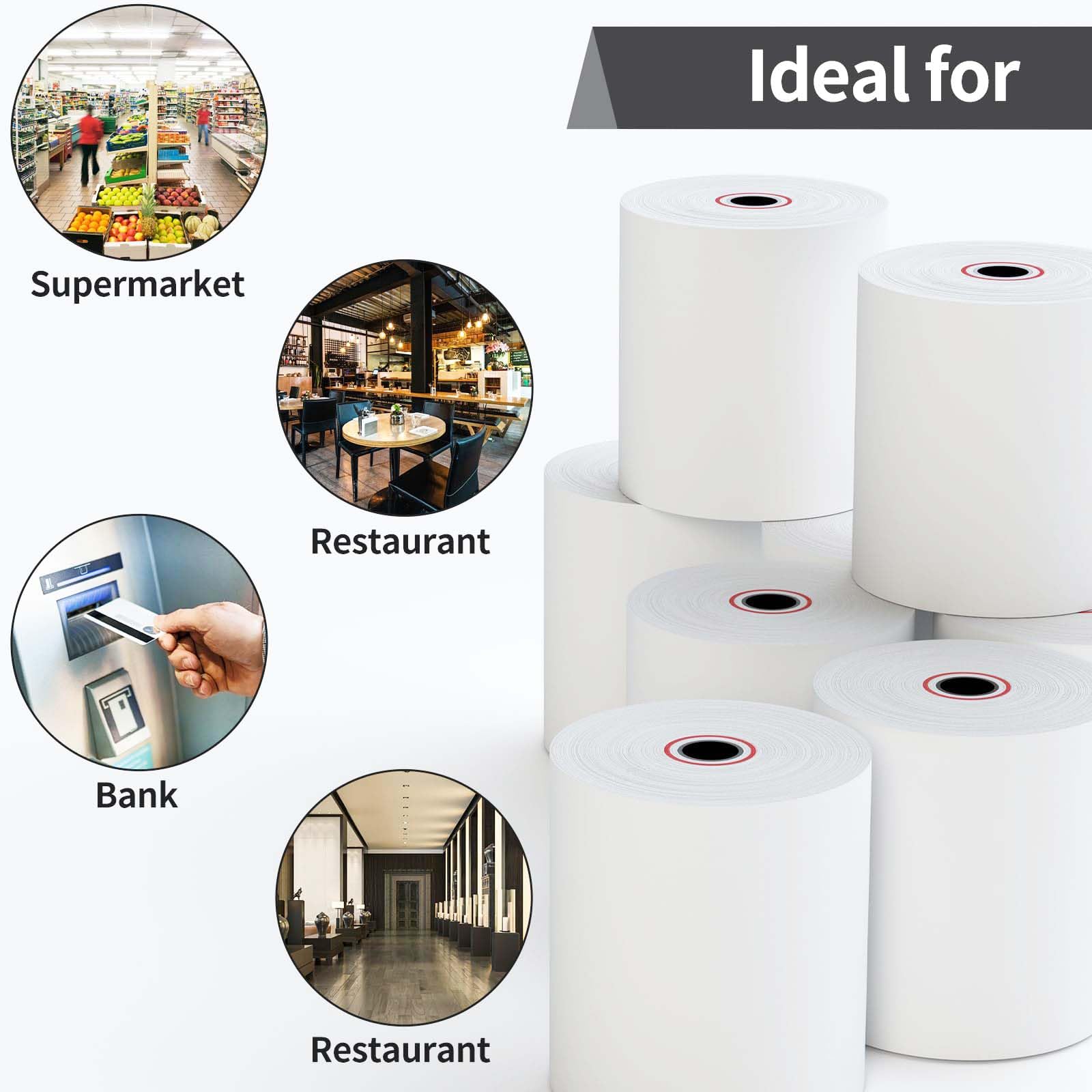 Rollos de papel térmico para recibos, papel térmico de 3-1/8 x 230 pies, rollos de papel para caja registradora POS, (5 rollos)