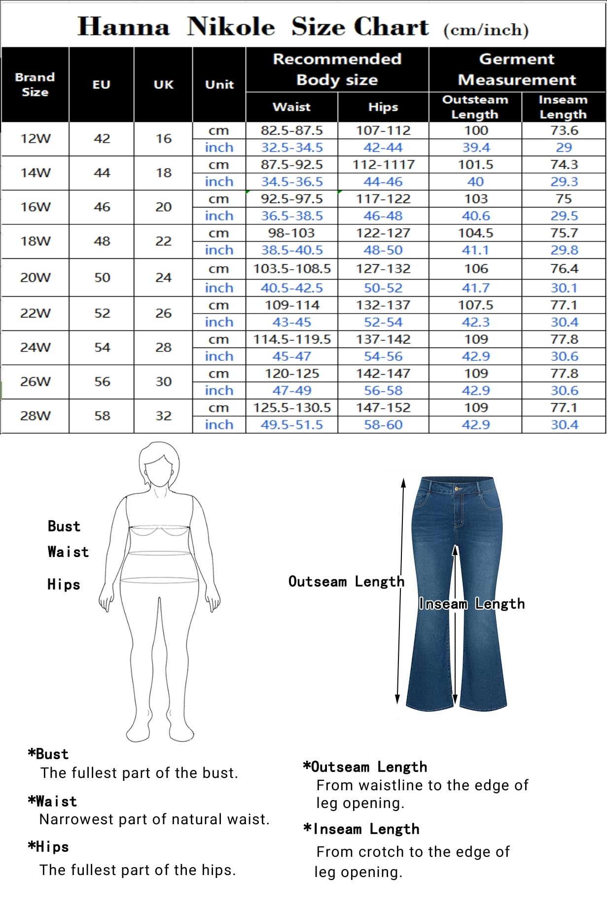 Hanna Nikole Jean Bootcut Grande Taille pour Femme - Taille Haute - Jean Bootcut Extensible | Jeans taille haute, respirant, hautement extensible pour femme
