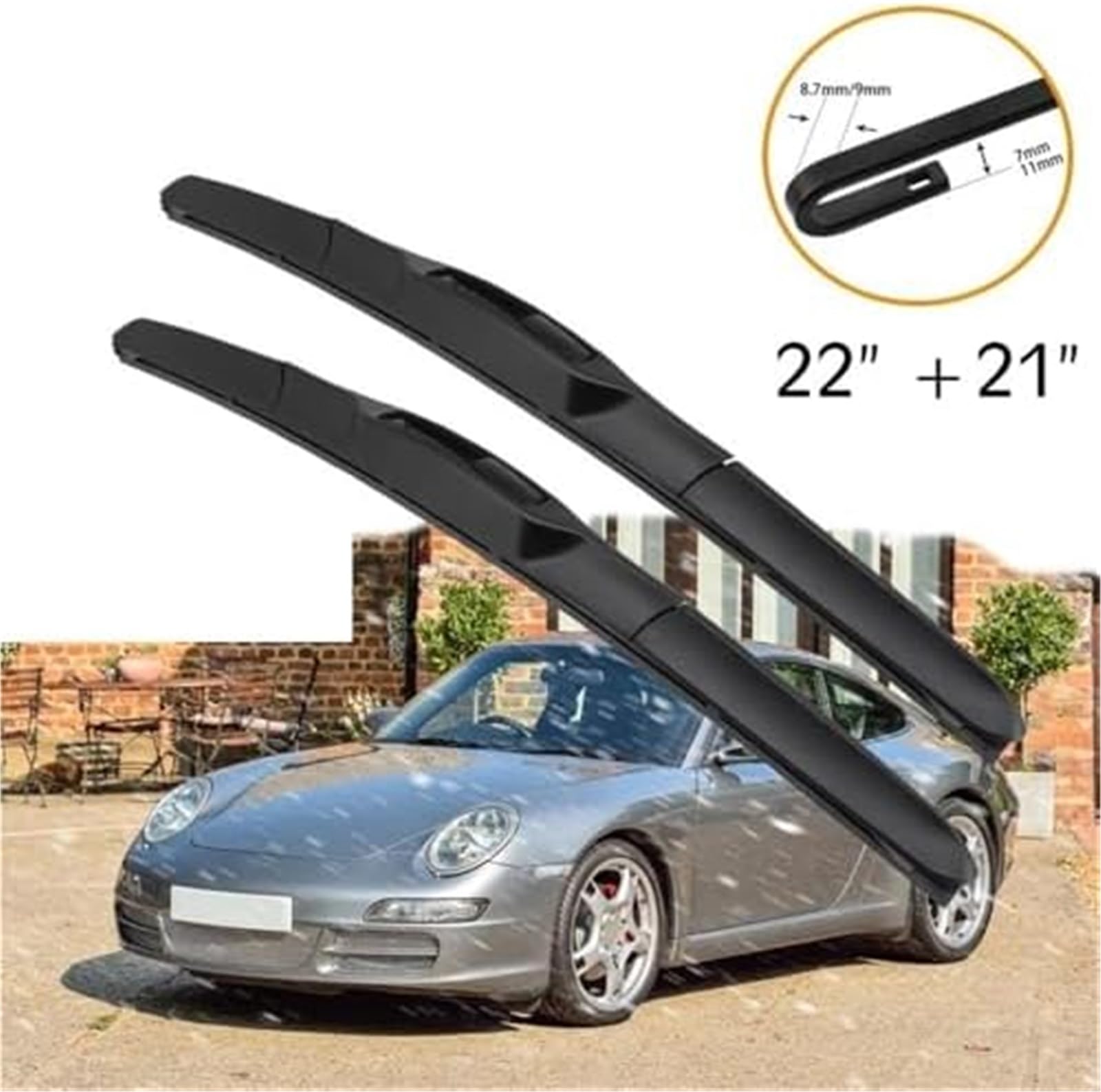 Zestaw Przednich Wycieraczek Przednie tylne pióra wycieraczek, dla 911 997 2004-2011 gumowe okno szyby przedniej 22 21(BLACK Type B 2221 LEFT)