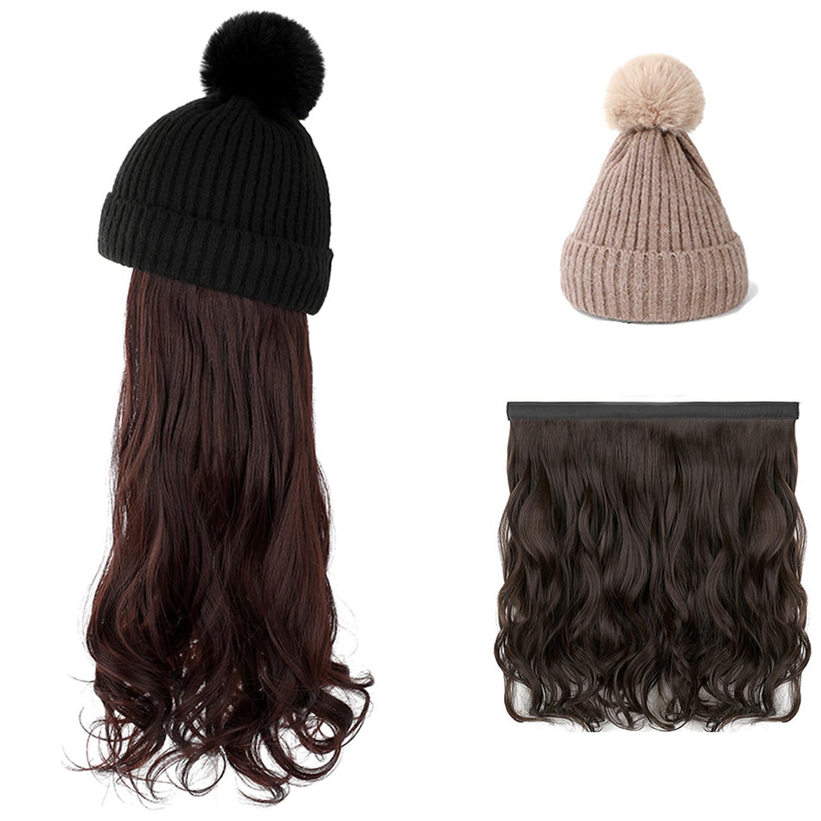 Mädchen Mützen Mit Haarverlängerungen Hübsch Gestrickt Buntes Haar Geschenk Für Halloween Lockige Haarverlängerungen 21 6 Zoll In Der Länge