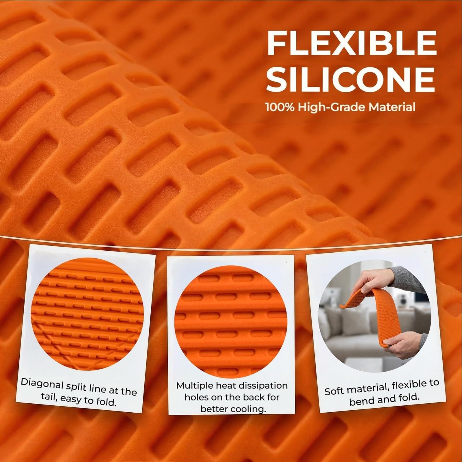 Generico Supporto Telefonico in Silicone Pieghevole Portatile, Supporto Ergonomico Portatile, Piegabile Liberamente in Qualsiasi Forma, in Alluminio in Silicone Flessibile (black+orange)