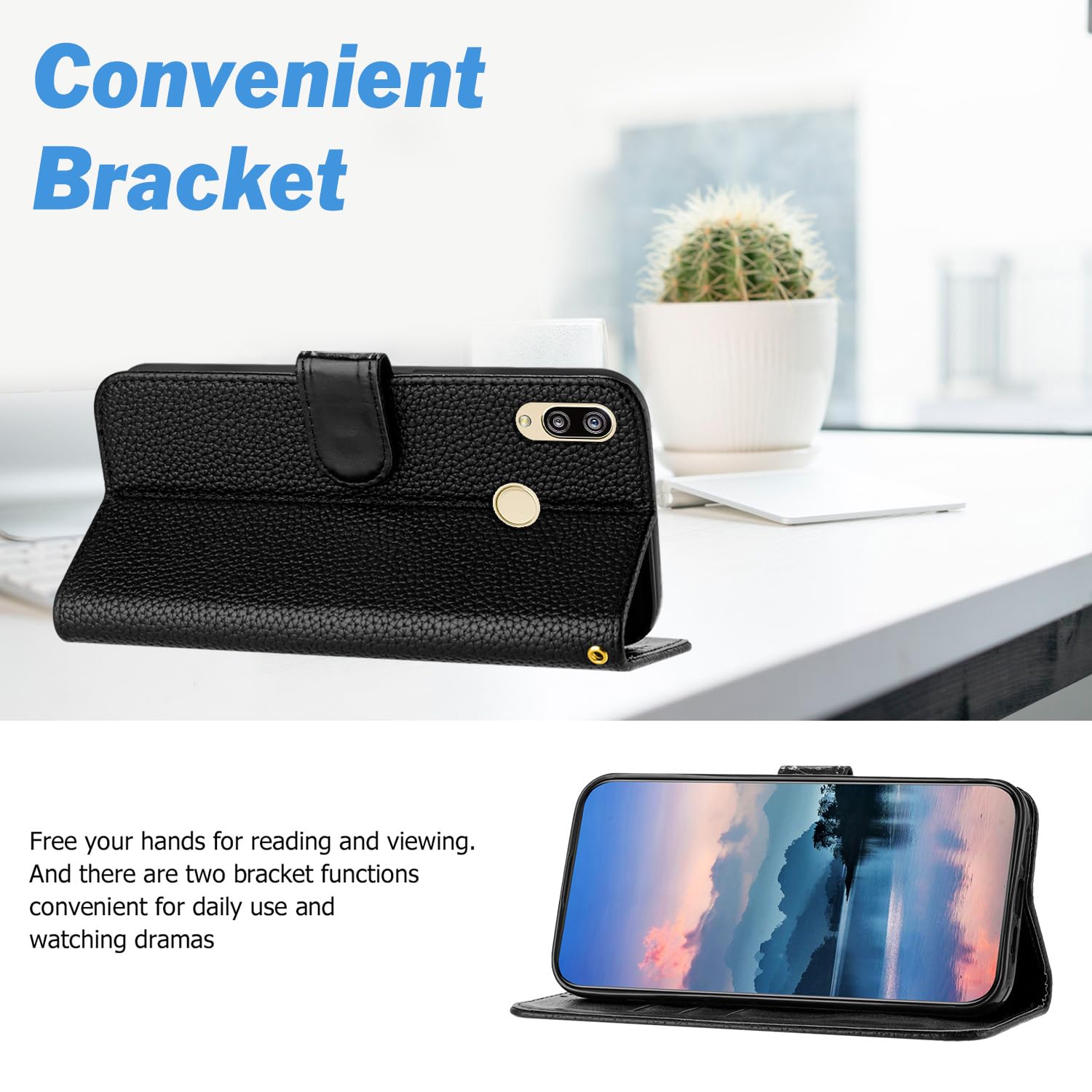 IVY [Solid color[Kickstand Flip][Hand Strap][PU Leather] - Wallet Case for Huawei Mate 10 Lite phone case - Black