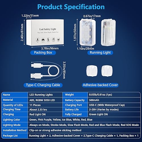 Miniatura 9 de PIFOOG Luces de correr para corredores con clip en linterna LED recargable noche perro caminando luz de seguridad manos libres para correr lámpara