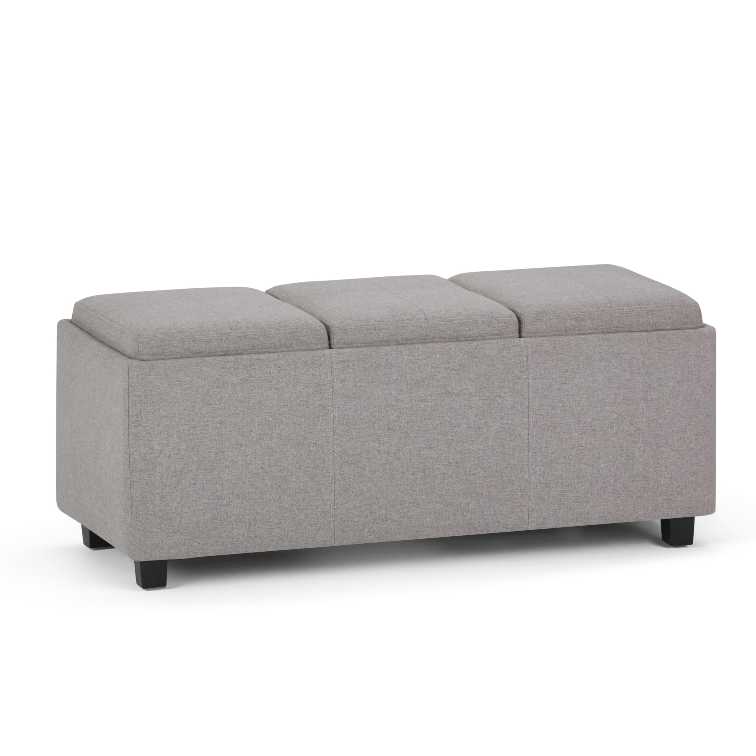 Avalon Storage Ottoman - 42 inch Wide Upholstered Linen Look Fabric Rectangular Flip-Top Ottoman in Cloud Grey, Contemporary Coffee Table Ottoman for Living Room with Hidden Storage