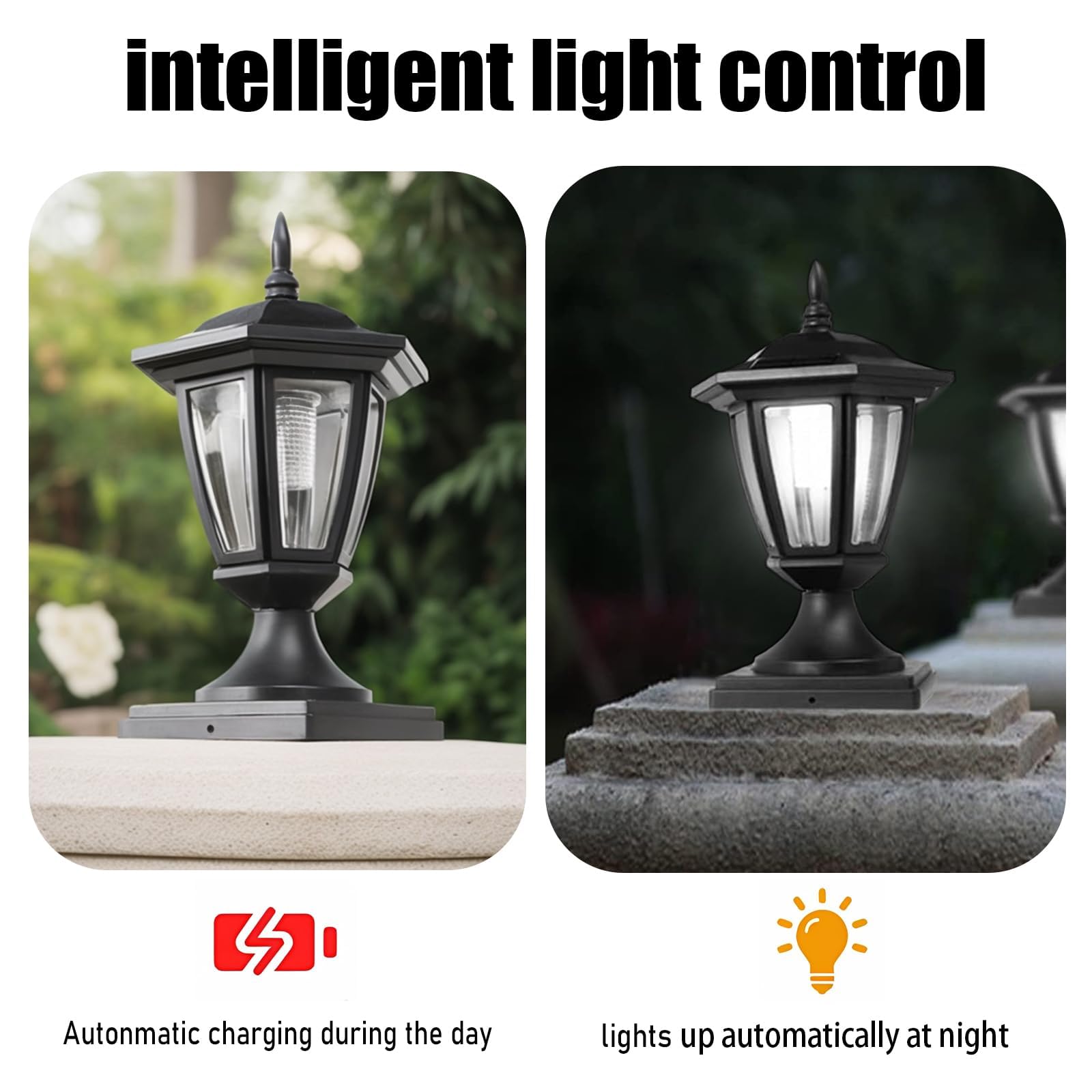 FREEUP Luz Solar de Poste Exterior Moderno, ABS Farola de Exterior con Impermeable Pantalla Acrílico Lámpara de Columna, ​Luz de Pedestal Solar Negra Luz de Trayectoria Exteriores, 1000MAH